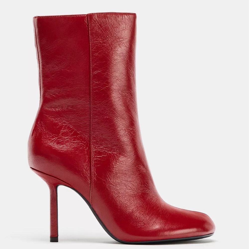 Zara Red Heeled Leather Boots